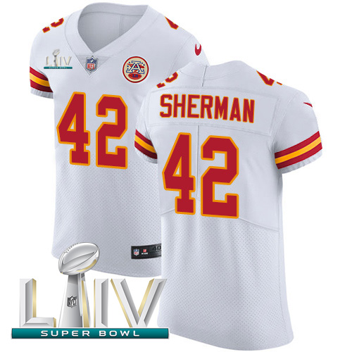 Personalized Chiefs #42 Anthony Sherman White Super Bowl LIV 2020 Men’s Stitched NFL New Elite Jersey