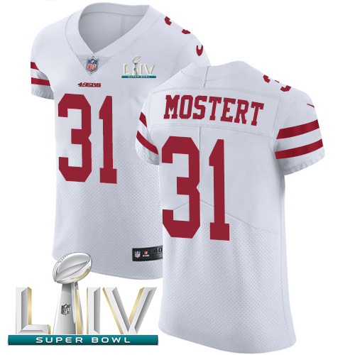 Personalized 49ers #31 Raheem Mostert White Super Bowl LIV 2020 Men’s Stitched NFL New Elite Jersey
