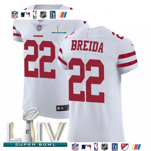 Personalized 49ers #22 Matt Breida White Super Bowl LIV 2020 Men’s Stitched NFL Untouchable Elite Jersey