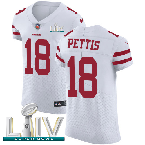 Personalized 49ers #18 Dante Pettis White Super Bowl LIV 2020 Men’s Stitched NFL Untouchable Elite Jersey