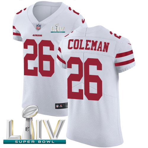 Personalized 49ers #26 Tevin Coleman White Super Bowl LIV 2020 Men’s Stitched NFL Untouchable Elite Jersey