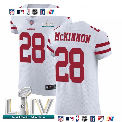 Personalized 49ers #28 Jerick McKinnon White Super Bowl LIV 2020 Men’s Stitched NFL Untouchable Elite Jersey