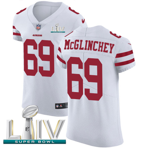 Personalized 49ers #69 Mike McGlinchey White Super Bowl LIV 2020 Men’s Stitched NFL Untouchable Elite Jersey