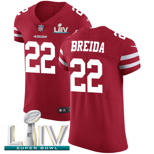 Personalized 49ers #22 Matt Breida Red Super Bowl LIV 2020 Team Color Men’s Stitched NFL Untouchable Elite Jersey