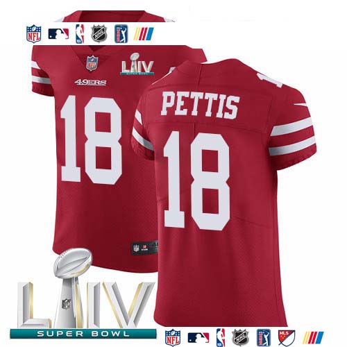 Personalized 49ers #18 Dante Pettis Red Super Bowl LIV 2020 Team Color Men’s Stitched NFL Untouchable Elite Jersey