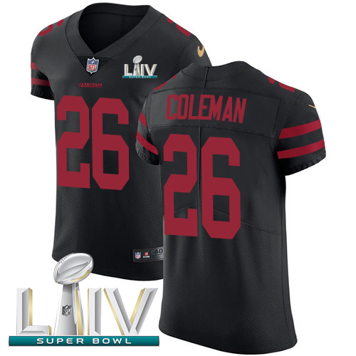 Personalized 49ers #26 Tevin Coleman Black Super Bowl LIV 2020 Alternate Men’s Stitched NFL Untouchable Elite Jersey