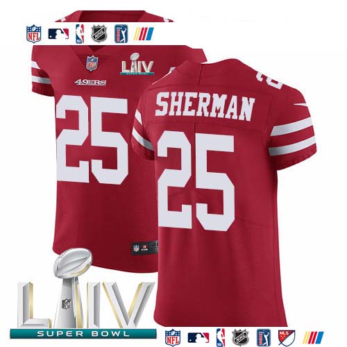 Personalized 49ers #25 Richard Sherman Red Super Bowl LIV 2020 Team Color Men’s Stitched NFL Untouchable Elite Jersey