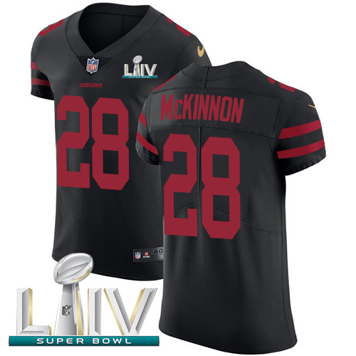 Personalized 49ers #28 Jerick McKinnon Black Super Bowl LIV 2020 Alternate Men’s Stitched NFL Untouchable Elite Jersey