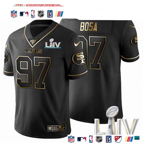 Personalized San Francisco 49ers #97 Nick Bosa Men’s Black Golden Super Bowl LIV 2020 Limited NFL 100 Jersey