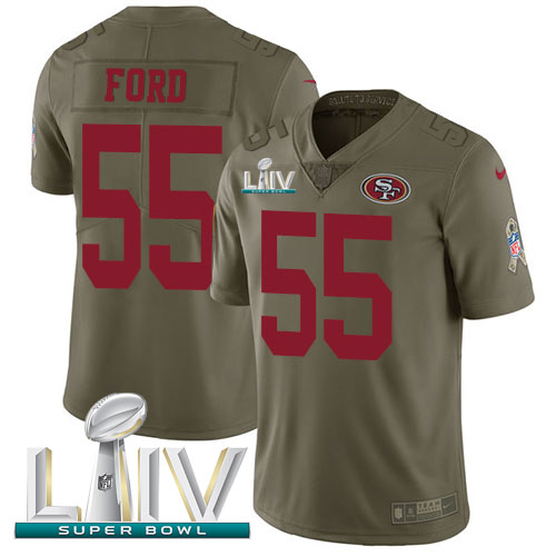 Personalized 49ers #55 Dee Ford Olive Super Bowl LIV 2020 Men’s Stitched NFL Limited 2017 Salute To Service Jersey