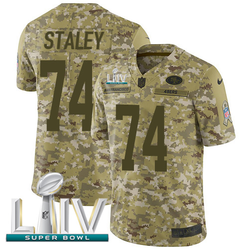 Personalized 49ers #74 Joe Staley Camo Super Bowl LIV 2020 Men’s Stitched NFL Limited 2018 Salute To Service Jersey