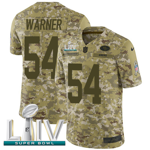 Personalized 49ers #54 Fred Warner Camo Super Bowl LIV 2020 Men’s Stitched NFL Limited 2018 Salute To Service Jersey