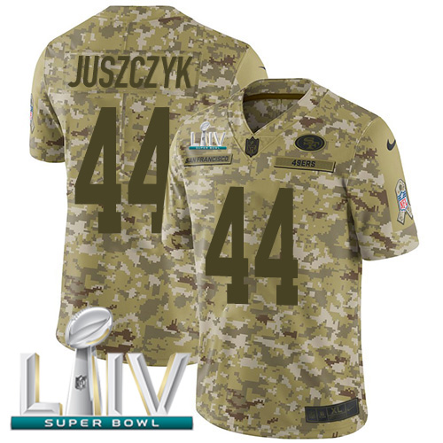 Personalized 49ers #44 Kyle Juszczyk Camo Super Bowl LIV 2020 Men’s Stitched NFL Limited 2018 Salute To Service Jersey