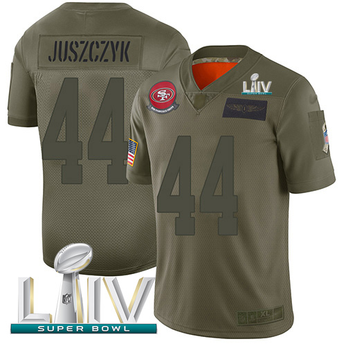 Personalized 49ers #44 Kyle Juszczyk Camo Super Bowl LIV 2020 Men’s Stitched NFL Limited 2019 Salute To Service Jersey