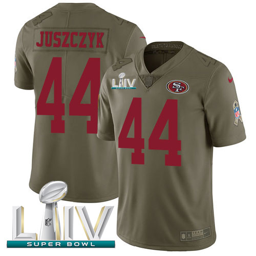 Personalized 49ers #44 Kyle Juszczyk Olive Super Bowl LIV 2020 Men’s Stitched NFL Limited 2017 Salute To Service Jersey