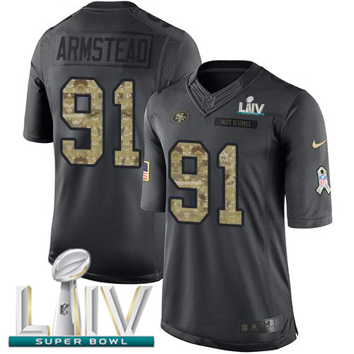 Personalized 49ers #91 Arik Armstead Black Super Bowl LIV 2020 Men’s Stitched NFL Limited 2016 Salute to Service Jersey