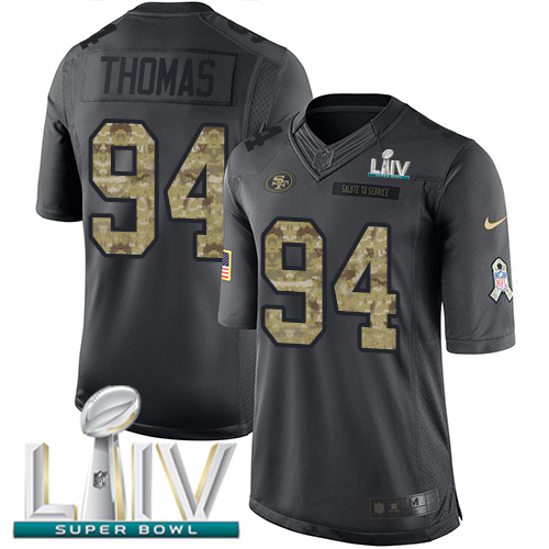 Personalized 49ers #94 Solomon Thomas Black Super Bowl LIV 2020 Men’s Stitched NFL Limited 2016 Salute to Service Jersey