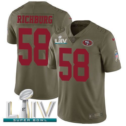 Personalized 49ers #58 Weston Richburg Olive Super Bowl LIV 2020 Men’s Stitched NFL Limited 2017 Salute To Service Jersey