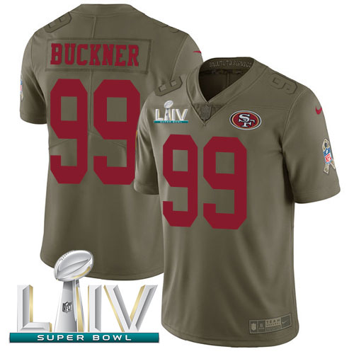 Personalized 49ers #99 DeForest Buckner Olive Super Bowl LIV 2020 Men’s Stitched NFL Limited 2017 Salute To Service Jersey