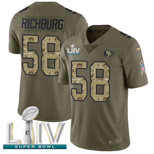 Personalized 49ers #58 Weston Richburg Olive Camo Super Bowl LIV 2020 Men’s Stitched NFL Limited 2017 Salute To Service Jersey