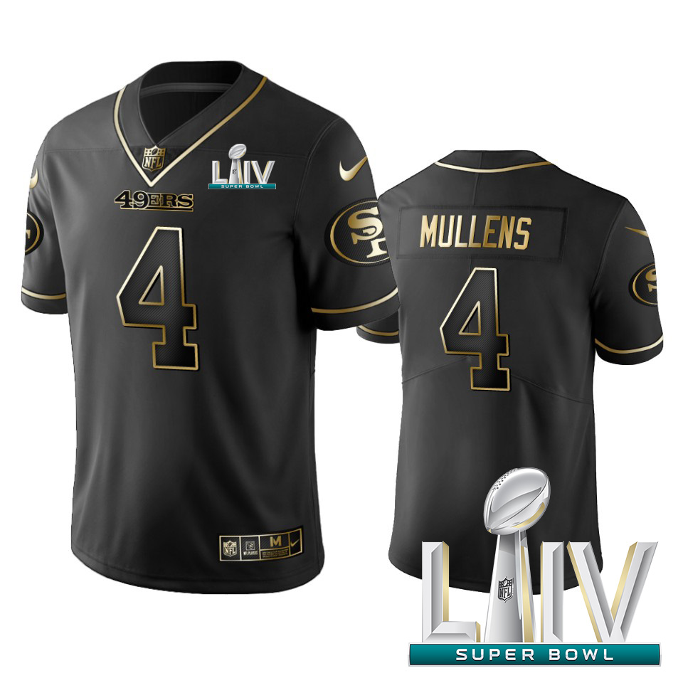 Personalized 49ers #4 Nick Mullens Black Golden Super Bowl LIV 2020 Limited Edition Stitched NFL Jersey