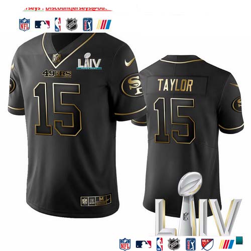 Personalized 49ers #15 Trent Taylor Black Golden Super Bowl LIV 2020 Limited Edition Stitched NFL Jersey