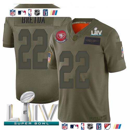Personalized 49ers #22 Matt Breida Camo Super Bowl LIV 2020 Men’s Stitched NFL Limited 2019 Salute To Service Jersey