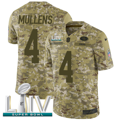Personalized 49ers #4 Nick Mullens Camo Super Bowl LIV 2020 Men’s Stitched NFL Limited 2018 Salute To Service Jersey