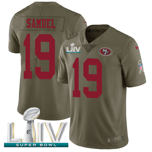 Personalized 49ers #19 Deebo Samuel Olive Super Bowl LIV 2020 Men’s Stitched NFL Limited 2017 Salute To Service Jersey