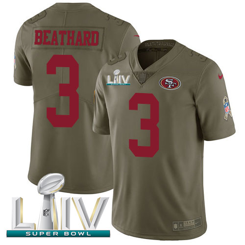 Personalized 49ers #3 C.J. Beathard Olive Super Bowl LIV 2020 Men’s Stitched NFL Limited 2017 Salute To Service Jersey