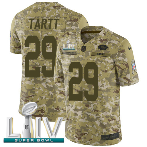 Personalized 49ers #29 Jaquiski Tartt Camo Super Bowl LIV 2020 Men’s Stitched NFL Limited 2018 Salute To Service Jersey