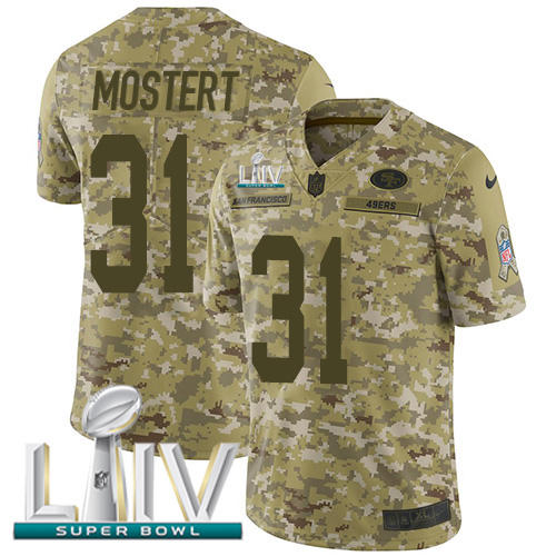 Personalized 49ers #31 Raheem Mostert Camo Super Bowl LIV 2020 Men’s Stitched NFL Limited 2018 Salute To Service Jersey