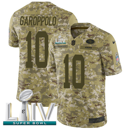 Personalized 49ers #10 Jimmy Garoppolo Camo Super Bowl LIV 2020 Men’s Stitched NFL Limited 2018 Salute To Service Jersey