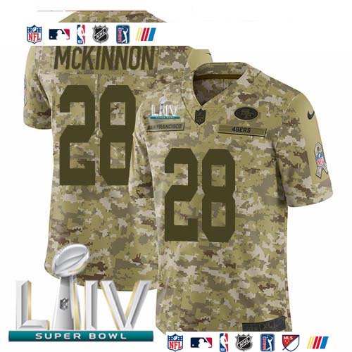 Personalized 49ers #28 Jerick McKinnon Camo Super Bowl LIV 2020 Men’s Stitched NFL Limited 2018 Salute To Service Jersey