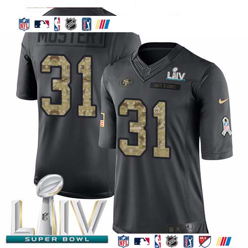 Personalized 49ers #31 Raheem Mostert Black Super Bowl LIV 2020 Men’s Stitched NFL Limited 2016 Salute to Service Jersey