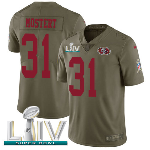 Personalized 49ers #31 Raheem Mostert Olive Super Bowl LIV 2020 Men’s Stitched NFL Limited 2017 Salute To Service Jersey