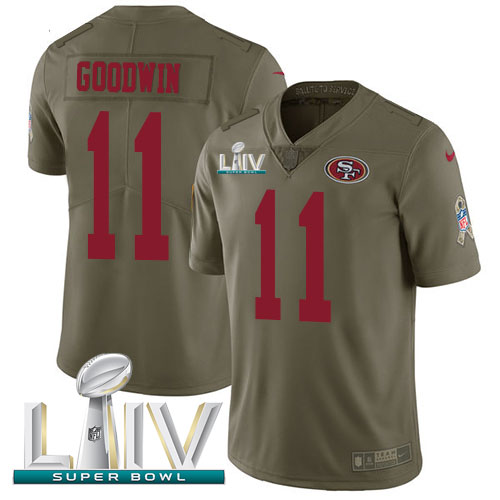 Personalized 49ers #11 Marquise Goodwin Olive Super Bowl LIV 2020 Men’s Stitched NFL Limited 2017 Salute To Service Jersey