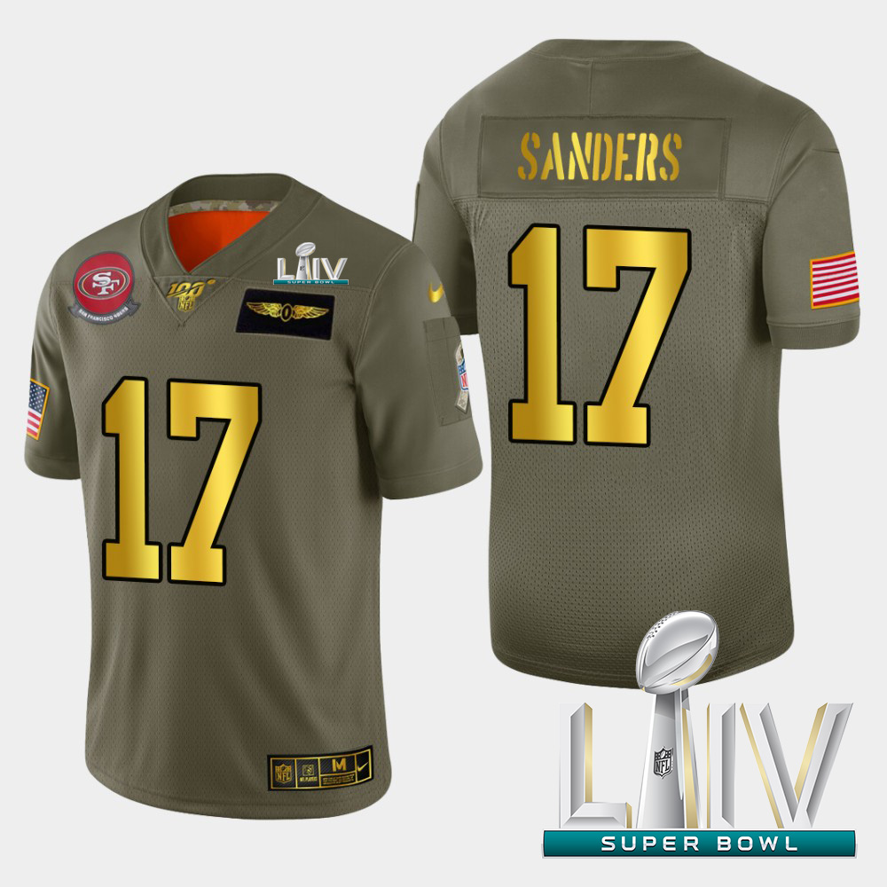Personalized 49ers #17 Emmanuel Sanders Men’s Olive Gold Super Bowl LIV 2020 2019 Salute to Service NFL 100 Limited Jersey
