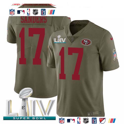 Personalized 49ers #17 Emmanuel Sanders Olive Super Bowl LIV 2020 Men’s Stitched NFL Limited 2017 Salute To Service Jersey