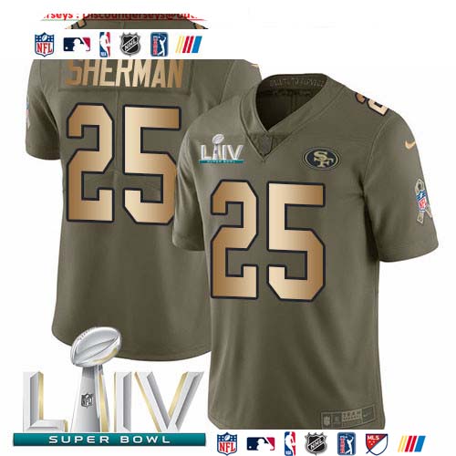 Personalized 49ers #25 Richard Sherman Olive Gold Super Bowl LIV 2020 Men’s Stitched NFL Limited 2017 Salute To Service Jersey