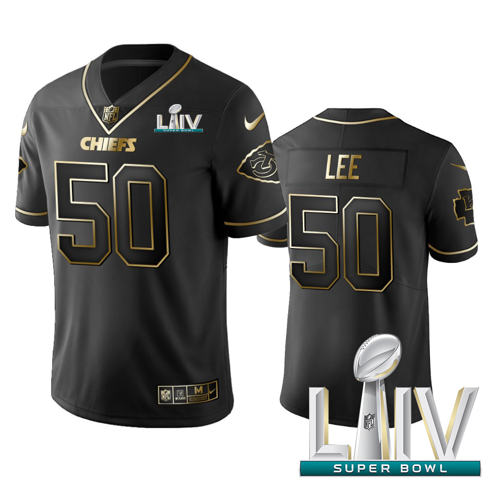 Personalized Chiefs #50 Darron Lee Black Golden Super Bowl LIV 2020 Limited Edition Stitched NFL Jersey