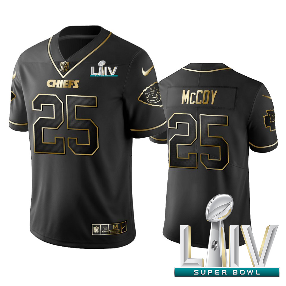 Personalized Chiefs #25 LeSean McCoy Black Golden Super Bowl LIV 2020 Limited Edition Stitched NFL Jersey