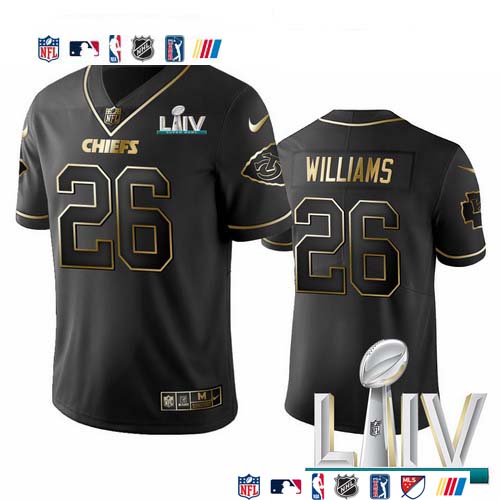 Personalized Chiefs #26 Damien Williams Black Golden Super Bowl LIV 2020 Limited Edition Stitched NFL Jersey