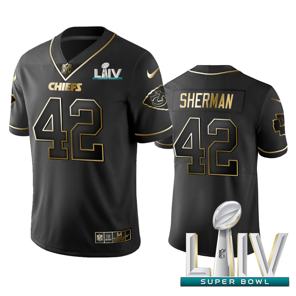Personalized Chiefs #42 Anthony Sherman Black Golden Super Bowl LIV 2020 Limited Edition Stitched NFL Jersey