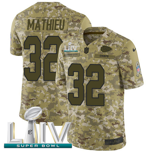 Personalized Chiefs #32 Tyrann Mathieu Camo Super Bowl LIV 2020 Men’s Stitched NFL Limited 2018 Salute To Service Jersey