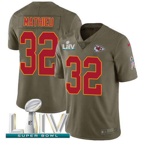 Personalized Chiefs #32 Tyrann Mathieu Olive Super Bowl LIV 2020 Men’s Stitched NFL Limited 2017 Salute To Service Jersey