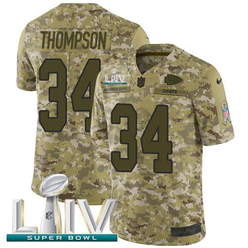 Personalized Chiefs #34 Darwin Thompson Camo Super Bowl LIV 2020 Men’s Stitched NFL Limited 2018 Salute To Service Jersey