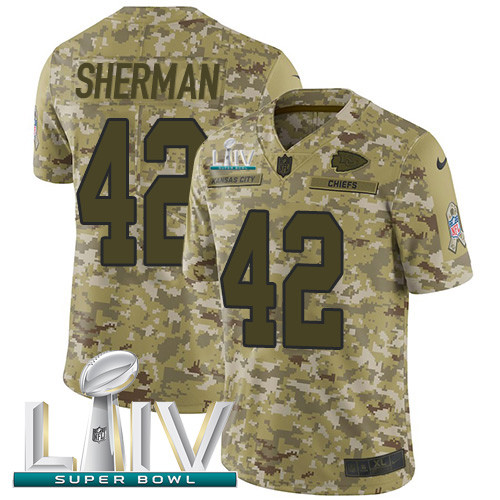 Personalized Chiefs #42 Anthony Sherman Camo Super Bowl LIV 2020 Men’s Stitched NFL Limited 2018 Salute To Service Jersey