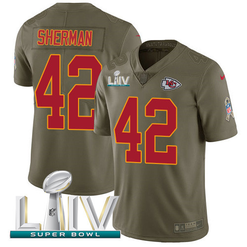 Personalized Chiefs #42 Anthony Sherman Olive Super Bowl LIV 2020 Men’s Stitched NFL Limited 2017 Salute To Service Jersey