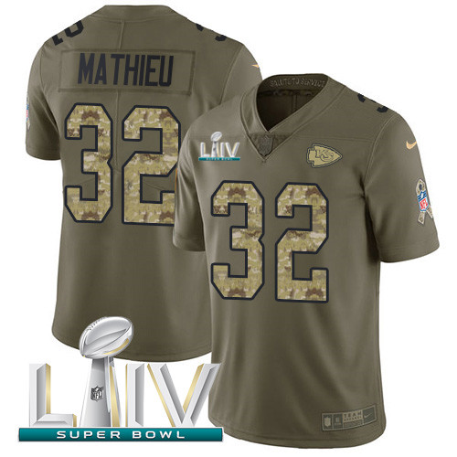 Personalized Chiefs #32 Tyrann Mathieu Olive Camo Super Bowl LIV 2020 Men’s Stitched NFL Limited 2017 Salute To Service Jersey